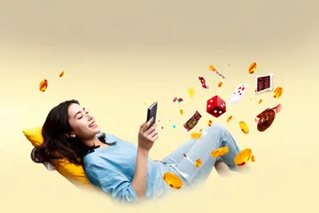 KRIKYAA স্লটস — অপেক্ষায় আছে হাজারো রোমাঞ্চকর মেশিন উজ্জ্বল স্লট মেশিনের পাশে হাস্যোজ্জ্বল এক নারী—যা KRIKYAA–এর রোমাঞ্চকর স্লট সংগ্রহকে উপস্থাপন করে।